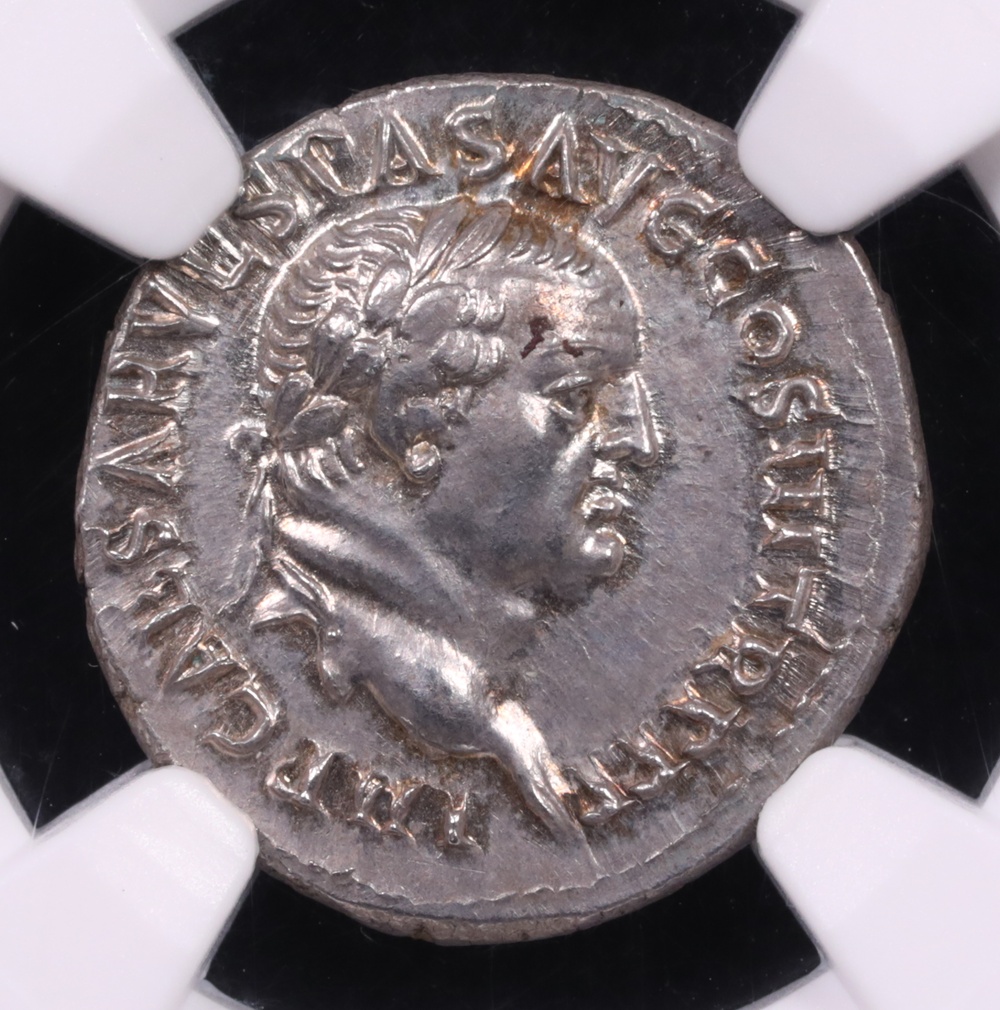 AD 69-79 Vespasian Silver Denarius Ephesus Mint NGC Mint State 4x5 Fine Style
