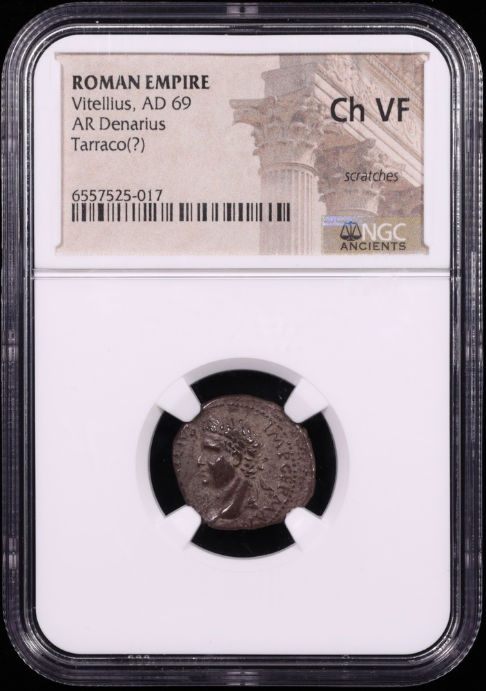 AD 69 Vitellius Silver Denarius NGC Choice Very Fine Obverse in Holder AD 69 Vitellius Silver Denarius NGC Choice Very Fine Obverse in Holder