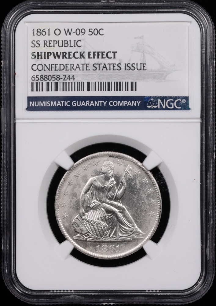 1861-O Seated Liberty Half Dollar SS Republic Shipwreck Effect Confederate States Issue NGC Obverse in Holder 1861-O Seated Liberty Half Dollar SS Republic Shipwreck Effect Confederate States Issue NGC Obverse in Holder