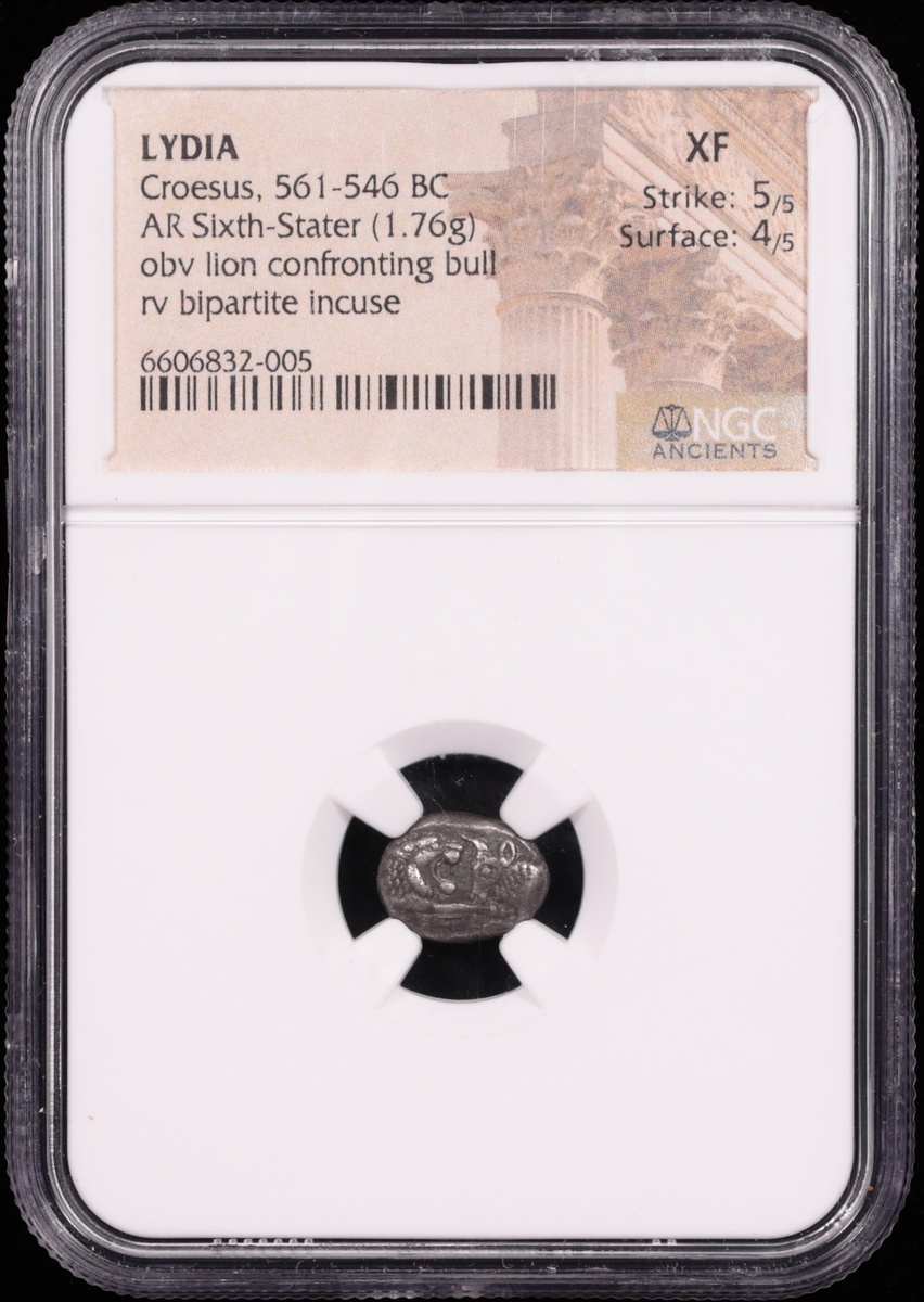 561-546 BC Lydia Croesus Silver Sixth-Stater NGC Extremely Fine 5x4 Obverse in Holder