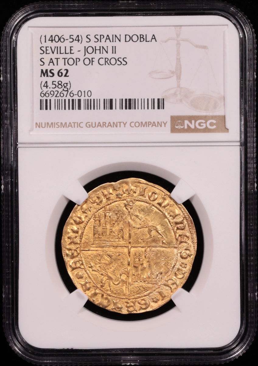 1406-1454 Seville, Spain 1 Dobla John II NGC MS-62 Obverse in Holder 1406-1454 Seville, Spain 1 Dobla John II NGC MS-62 Obverse in Holder