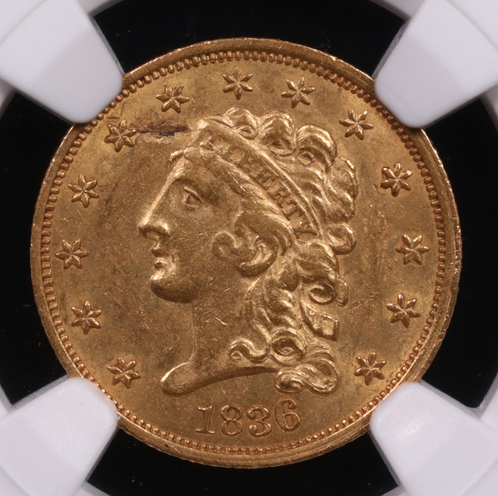 1836 $2.50 Classic Head Gold NGC AU-58