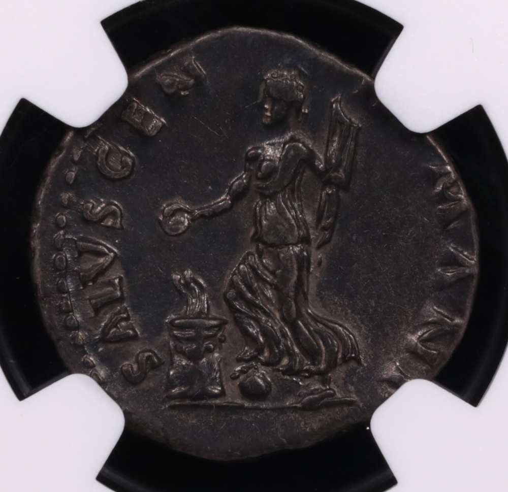 AD 68-69 Galba Silver Denarius Salus Advancing NGC Extremely Fine