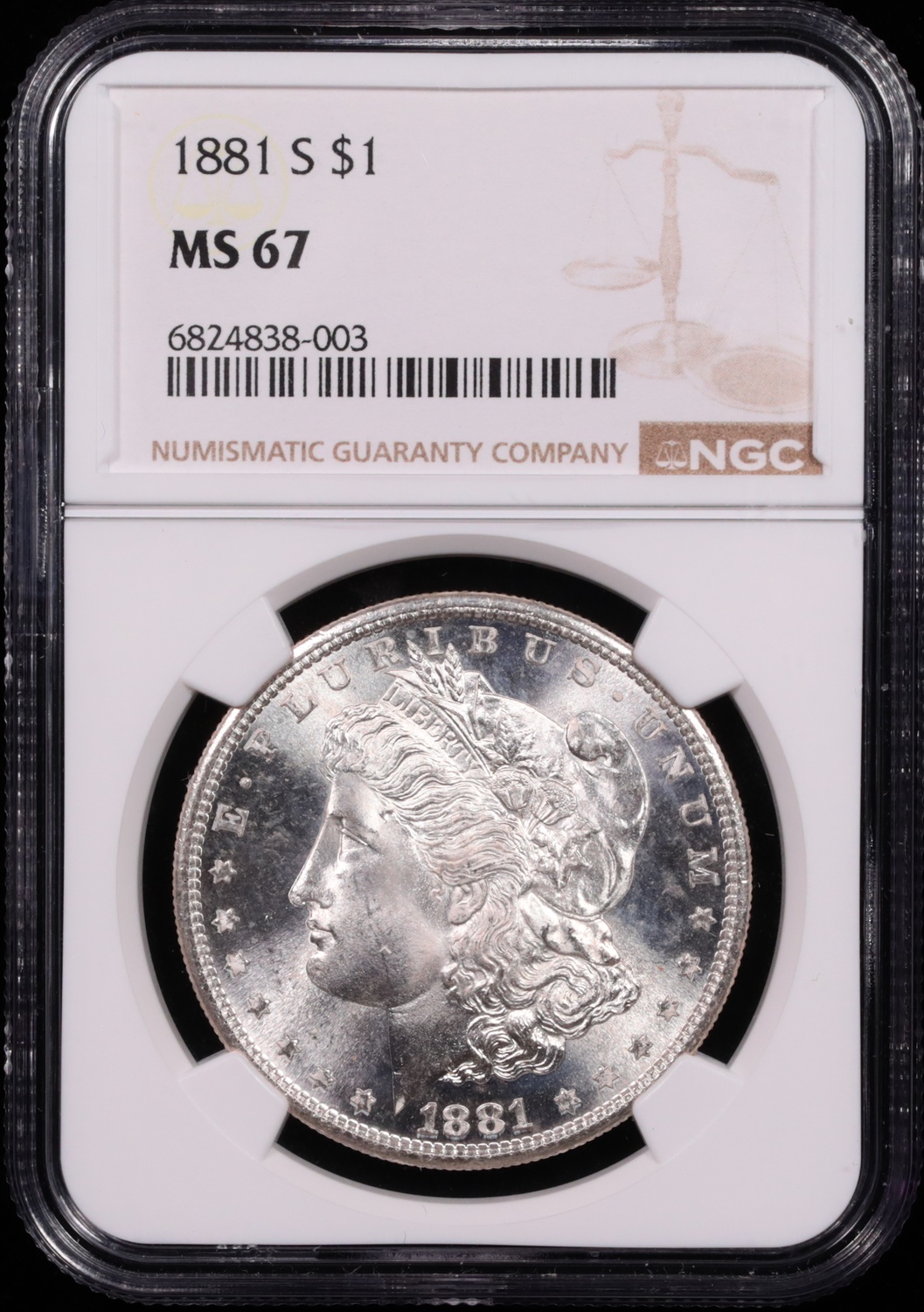 1881-S Morgan Silver Dollar NGC MS-67 Obverse in Holder 1881-S Morgan Silver Dollar NGC MS-67 Obverse in Holder