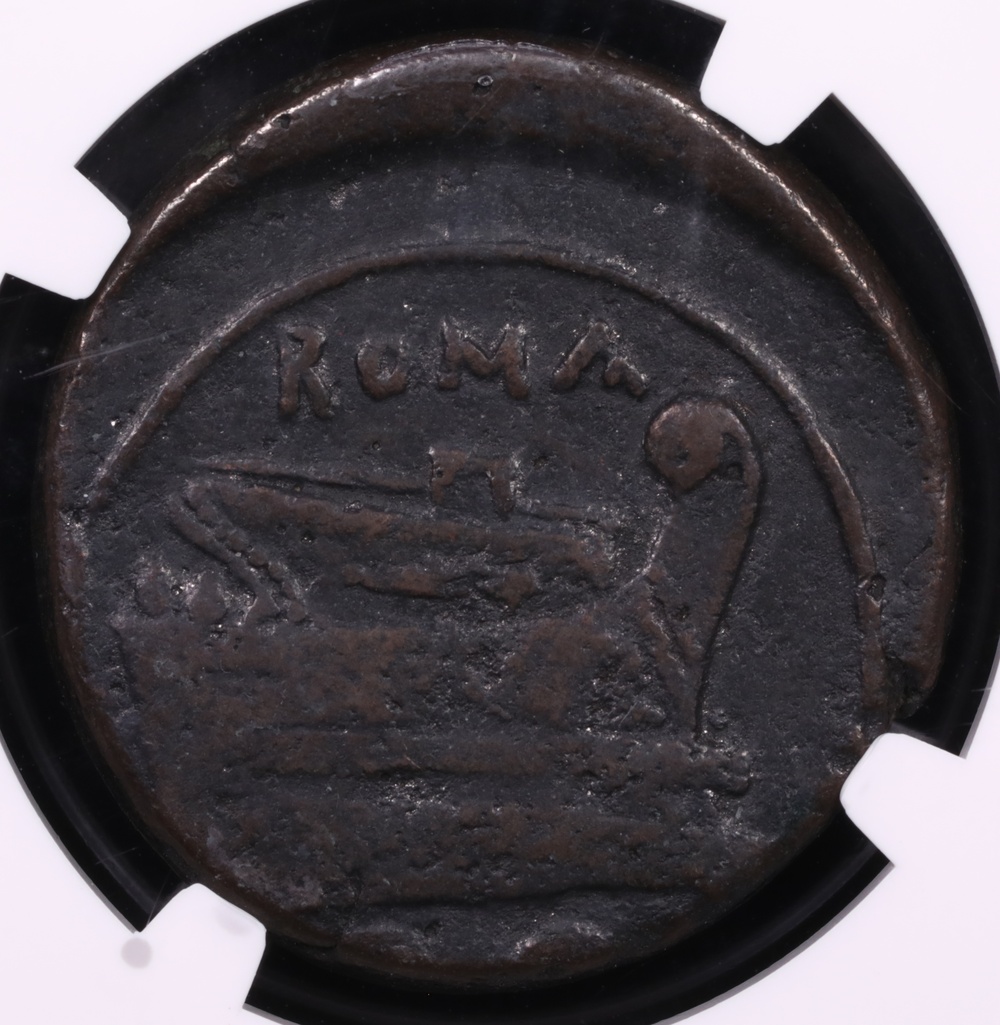 217-215 BC Roman Republic Anonymous Bronze Sextans Mercury Prow NGC Choice Very Fine
