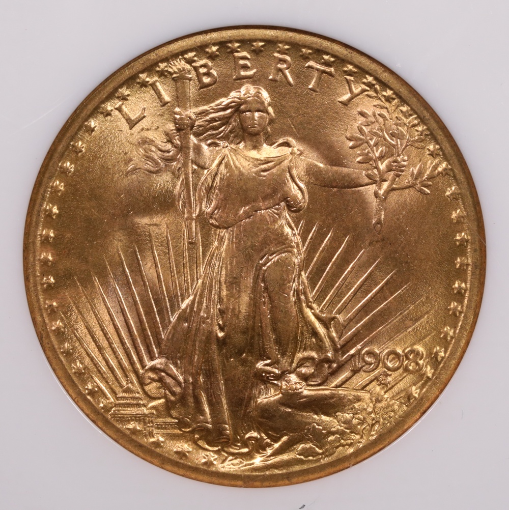 1908-NM $20 Saint-Gaudens Gold Wells Fargo Nevada NGC MS-66