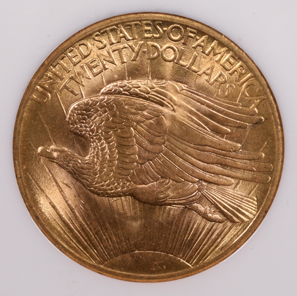 1908-NM $20 Saint-Gaudens Gold Wells Fargo Nevada NGC MS-66