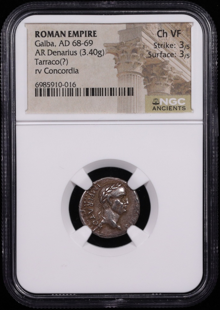 68-69 AD Roman Empire Galba Silver Denarius NGC Choice Very Fine 3x3 Obverse in Holder 68-69 AD Roman Empire Galba Silver Denarius NGC Choice Very Fine 3x3 Obverse in Holder