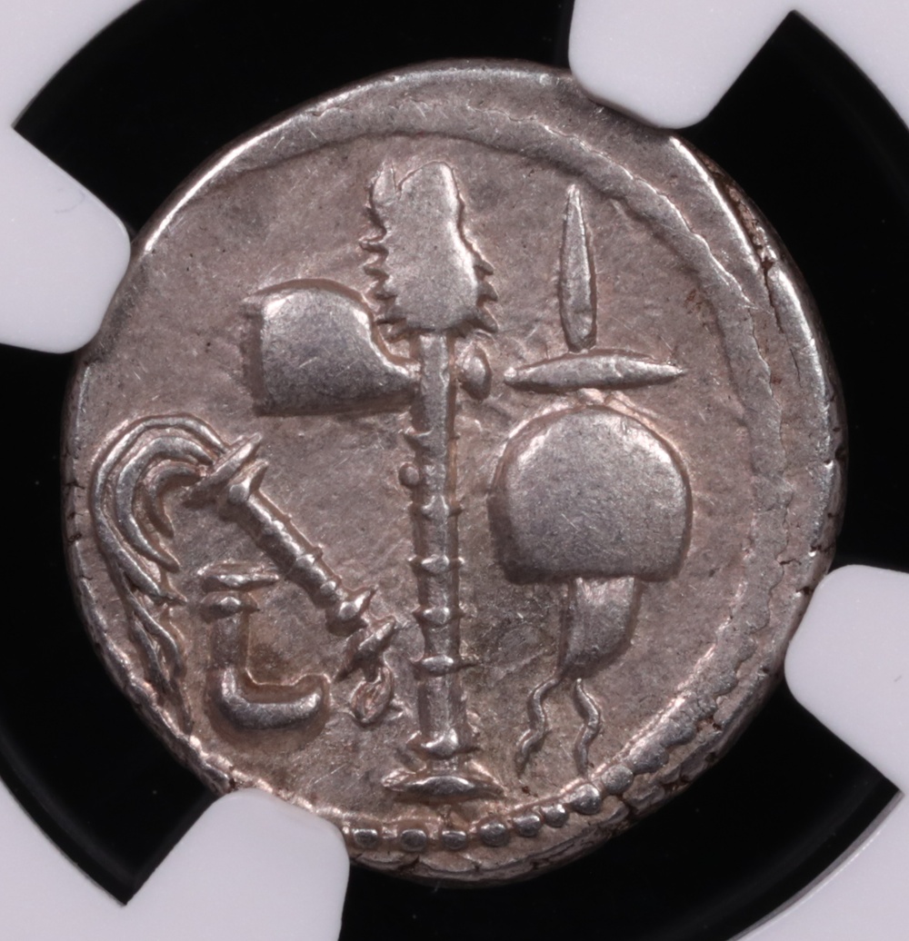 49-48 BC Julius Caesar Silver Denarius NGC Choice Extremely Fine