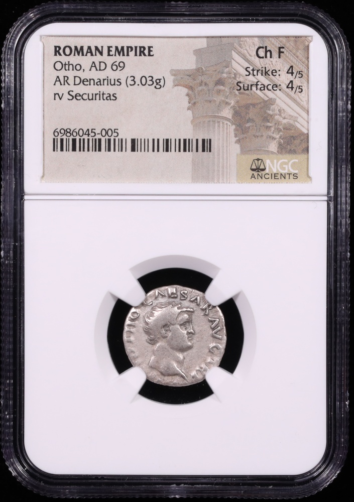 AD 69 Otho Silver Denarius NGC Choice Fine Obverse in Holder AD 69 Otho Silver Denarius NGC Choice Fine Obverse in Holder