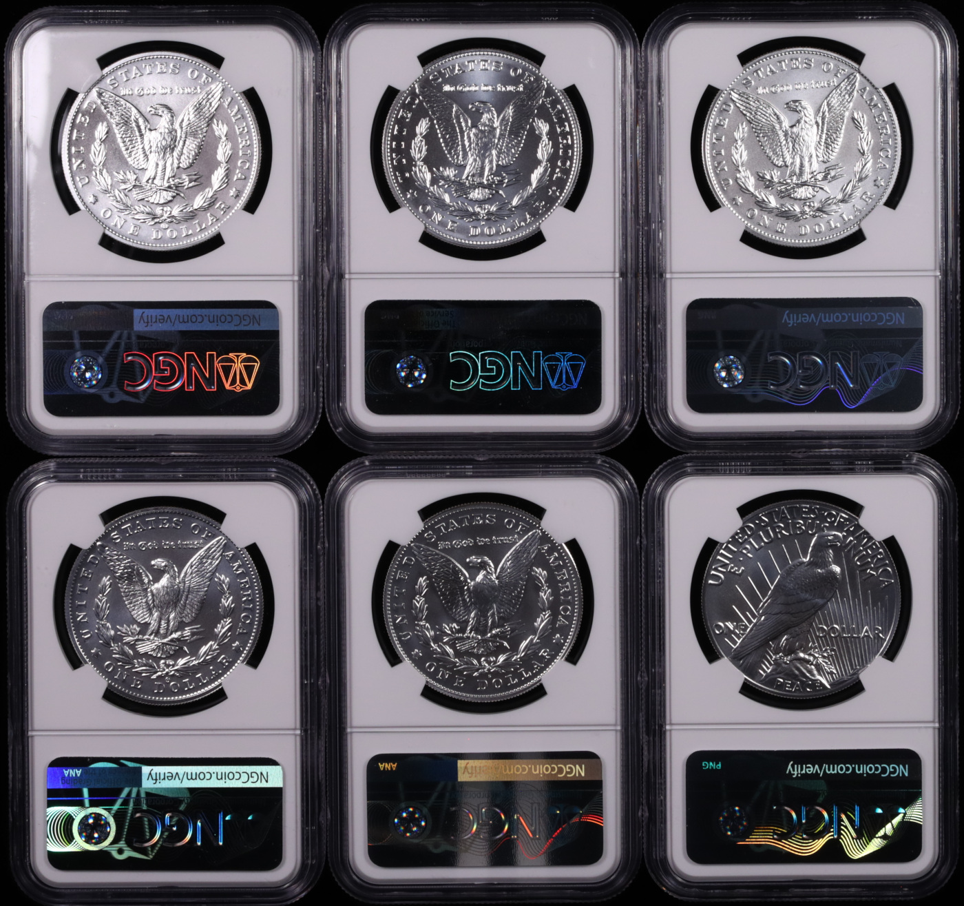 2021 Morgan & Peace Silver Dollar 6-Coin Complete Set NGC MS-70 100th Anniversary