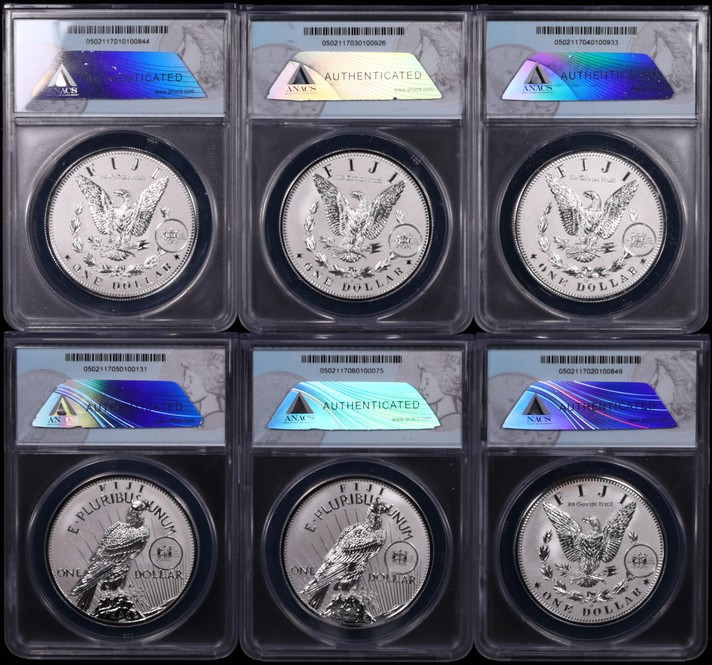 2022 FIJI Morgan and Peace Silver Dollar 6-Coin Complete Set ANACS RP-70 DCAM First Strike