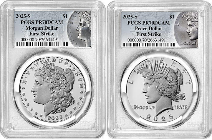 2025-S | Morgan & Peace Silver Dollar | Two-Coin Set PCGS Proof-70