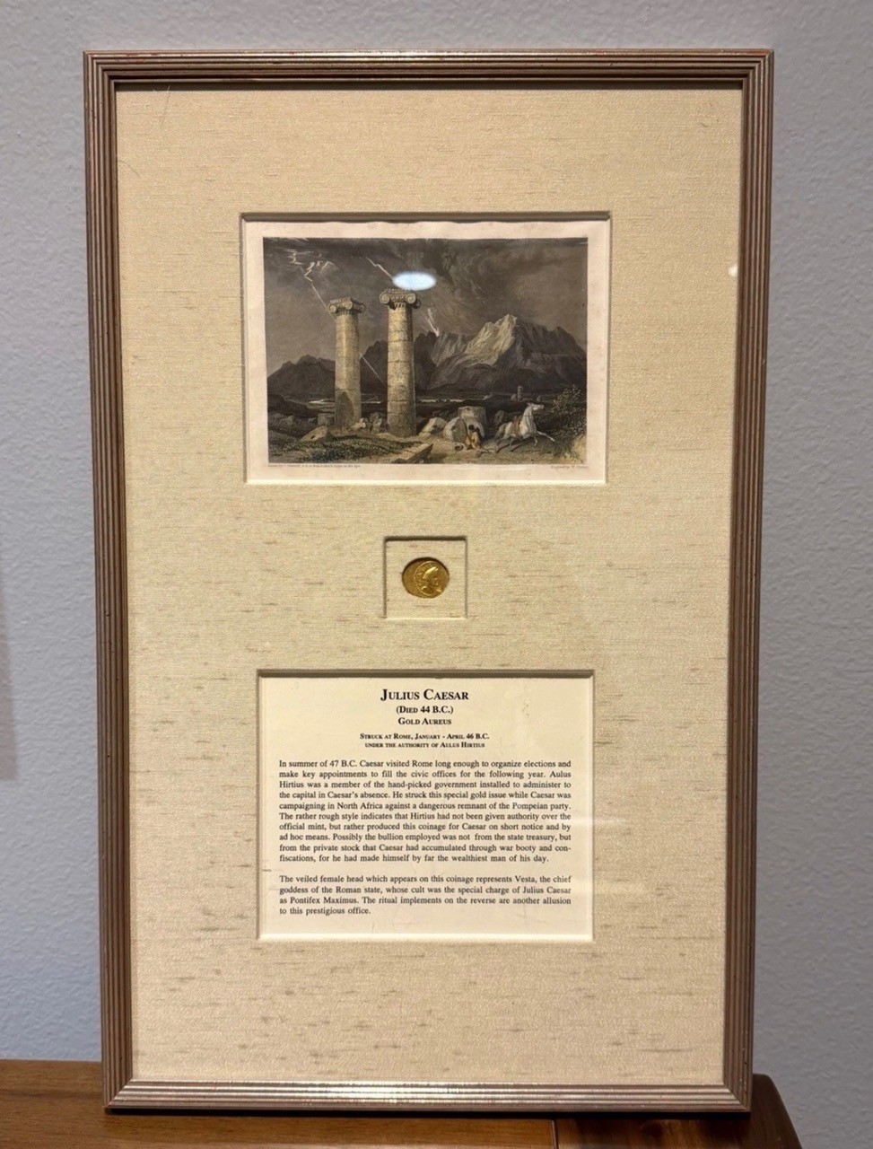 46 BC Julius Caesar Rome Gold Aureus Aulus Hirtius Very Fine