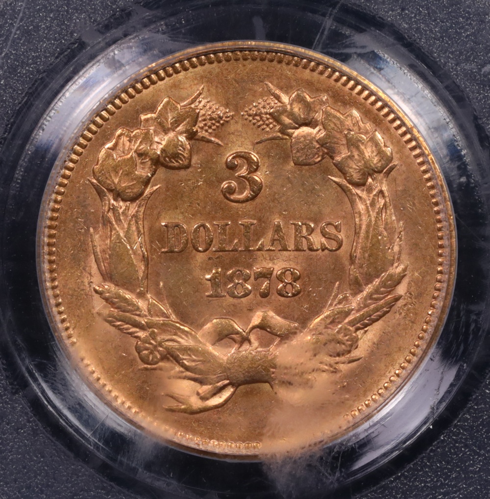 1878 $3 Three Dollar Gold Indian Princess PCGS MS-62