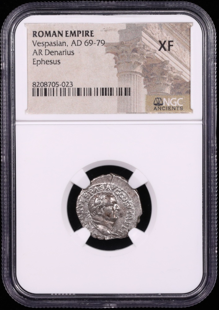 AD 69-79 Vespasian Silver Denarius Ephesus NGC Extremely Fine Obverse in Holder AD 69-79 Vespasian Silver Denarius Ephesus NGC Extremely Fine Obverse in Holder