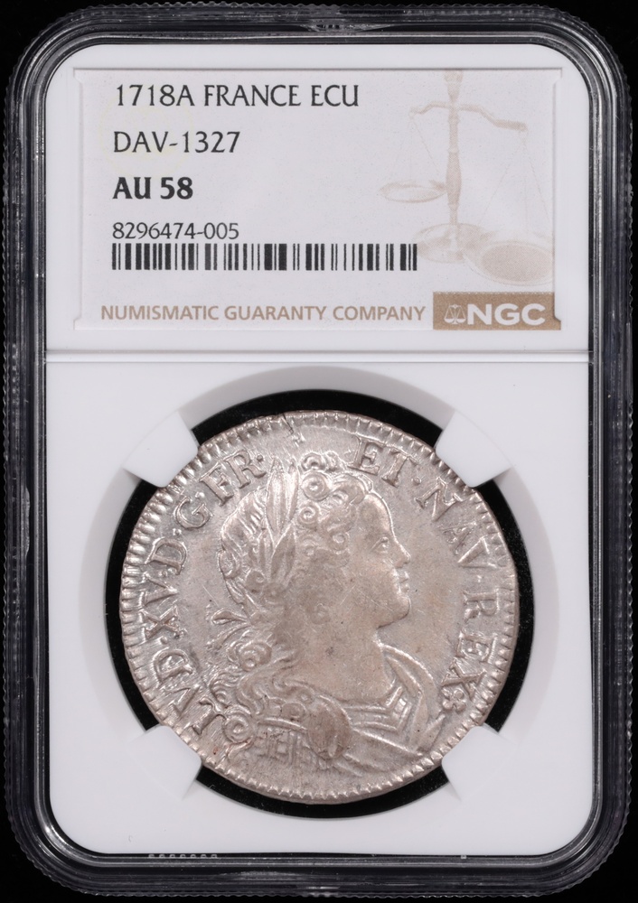 1718-A France 1 Ecu NGC AU-58 Obverse in Holder with Label 1718-A France 1 Ecu NGC AU-58 Obverse in Holder with Label