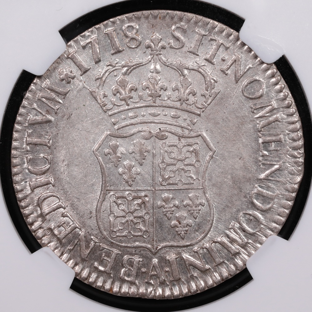 1718-A France 1 Ecu NGC AU-58 Reverse in Holder 1718-A France 1 Ecu NGC AU-58 Reverse in Holder