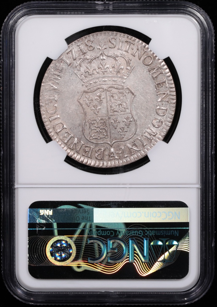1718-A France 1 Ecu NGC AU-58 Reverse in Holder 1718-A France 1 Ecu NGC AU-58 Reverse in Holder