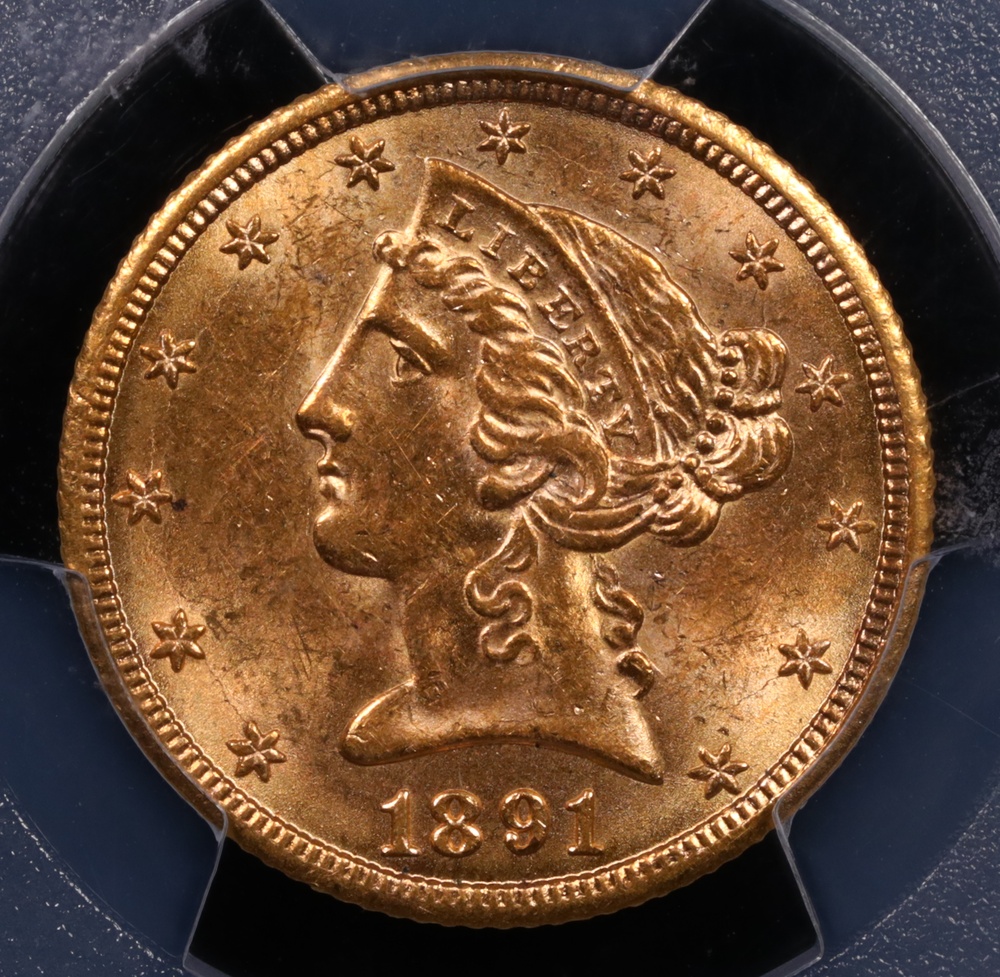 1891-CC $5 Liberty Gold PCGS MS-62+