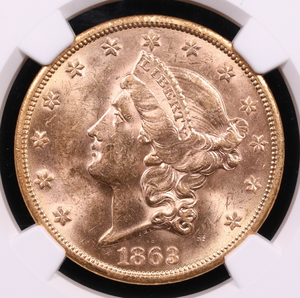 1863-S $20 Liberty Gold SS Republic Shipwreck NGC MS-60 Obverse 1863-S $20 Liberty Gold SS Republic Shipwreck NGC MS-60 Obverse