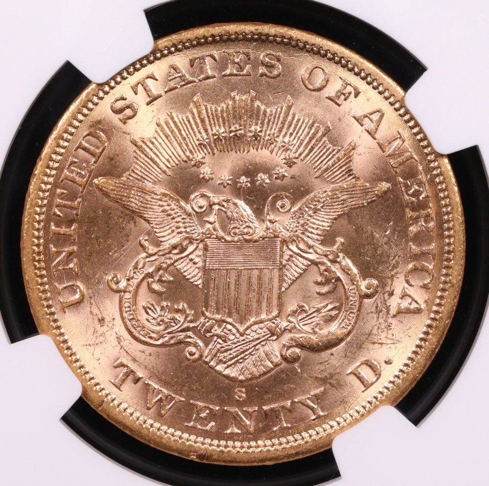 1863-S $20 Liberty Gold SS Republic Shipwreck NGC MS-60 Reverse 1863-S $20 Liberty Gold SS Republic Shipwreck NGC MS-60 Reverse