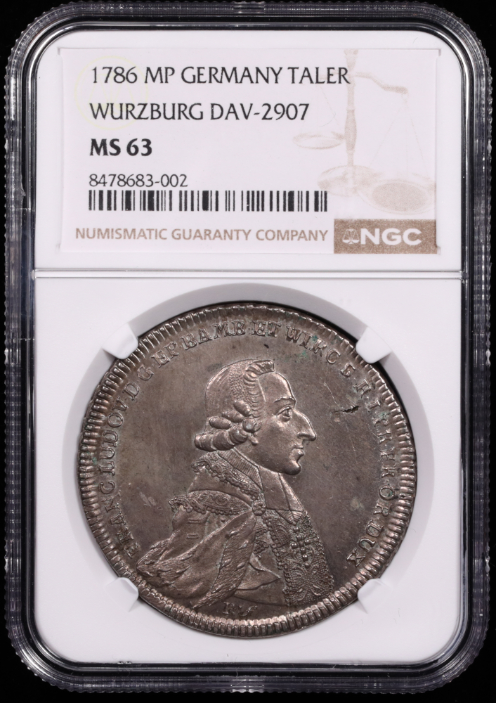 1786 Germany Wurzburg Taler NGC MS63 Obverse in Holder 1786 Germany Wurzburg Taler NGC MS63 Obverse in Holder