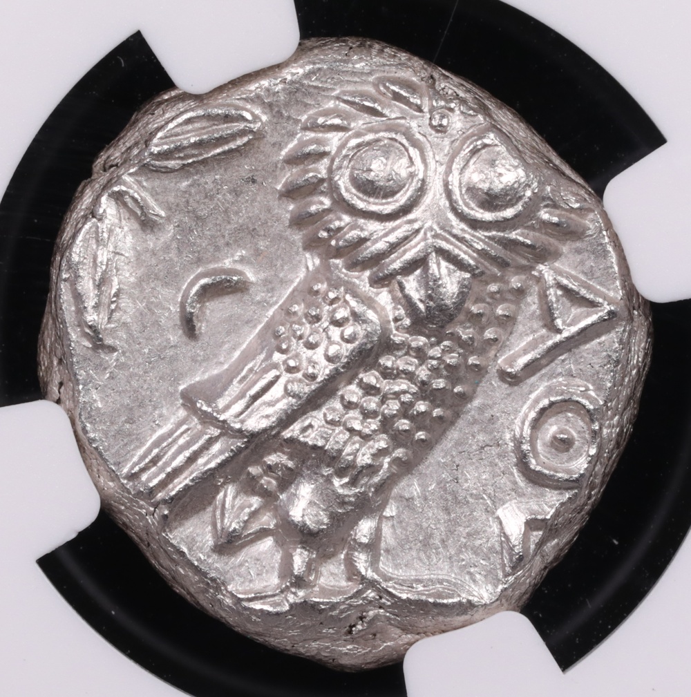 353-294 BC Attica, Athens Silver Owl Tetradrachm NGC Mint State 4x4
