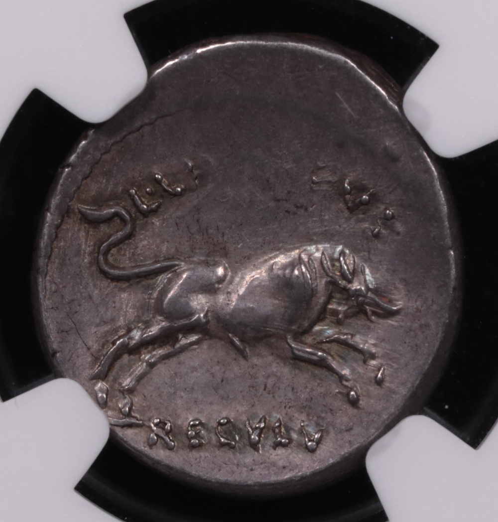 42 BC Roman Imperatorial Julius Caesar Silver Denarius NGC Choice Extremely Fine 3x5 Reverse 42 BC Roman Imperatorial Julius Caesar Silver Denarius NGC Choice Extremely Fine 3x5 Reverse