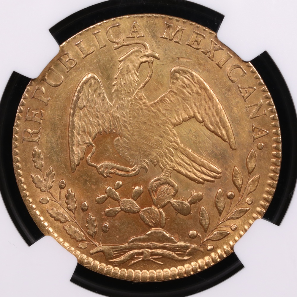 1862-GO Mexico 8 Escudo NGC MS-61