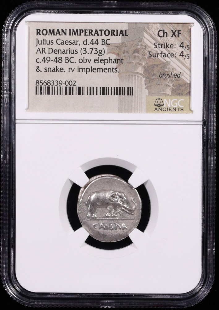 49-48 BC Roman Empire Julius Caesar Silver Denarius Obverse in Holder 49-48 BC Roman Empire Julius Caesar Silver Denarius Obverse in Holder