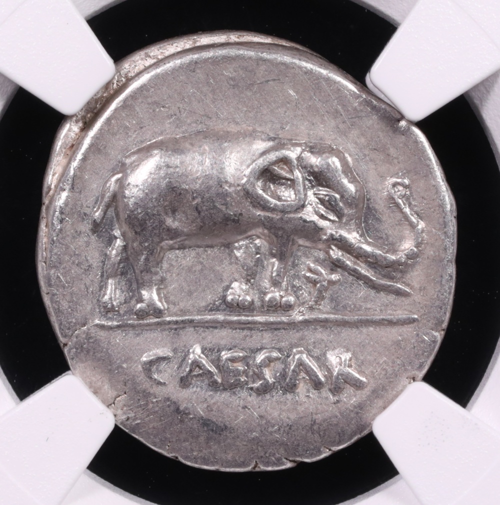 49-48 BC Roman Empire Julius Caesar Silver Denarius Obverse 49-48 BC Roman Empire Julius Caesar Silver Denarius Obverse