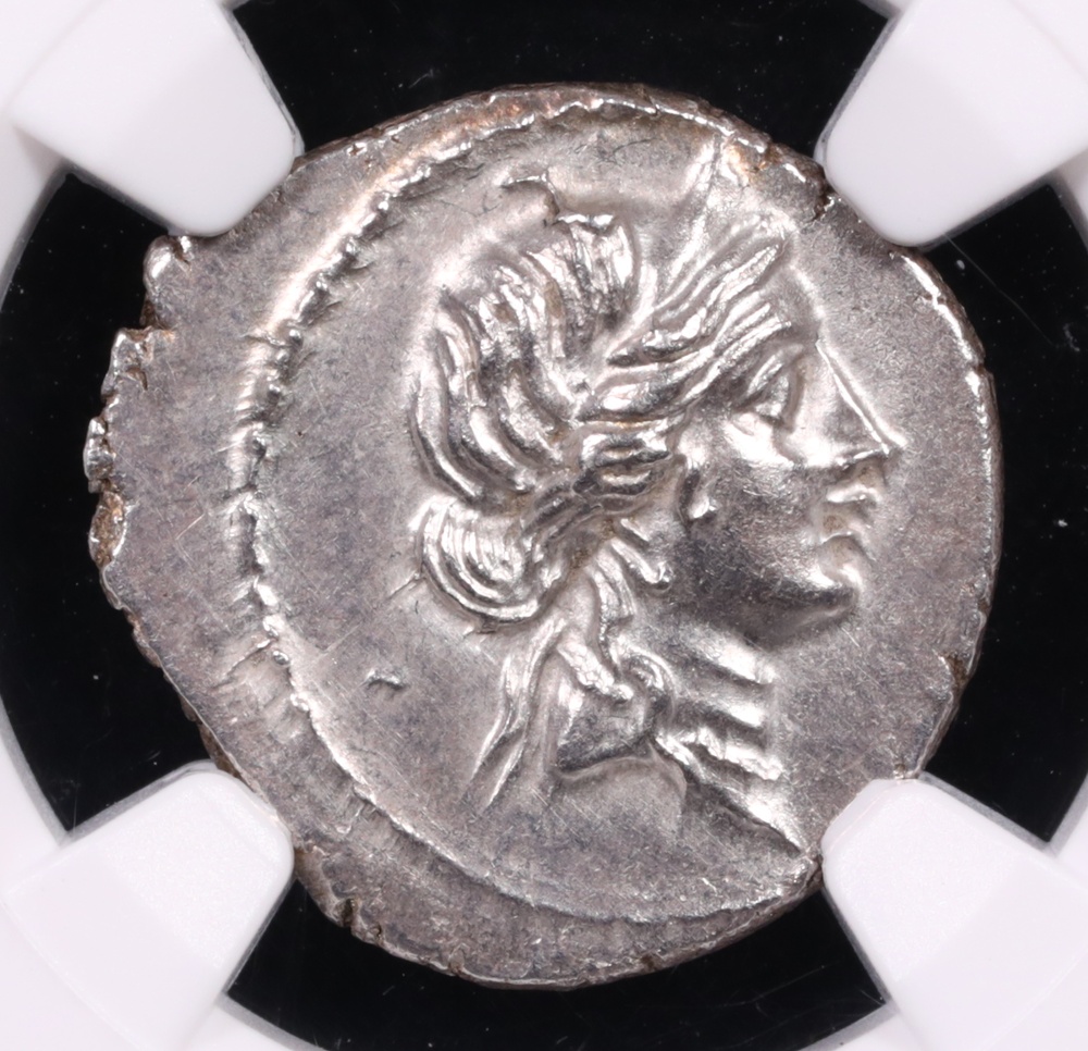 48-46 BC Roman Imperatorial Julius Caesar Silver Denarius Obverse 48-46 BC Roman Imperatorial Julius Caesar Silver Denarius Obverse