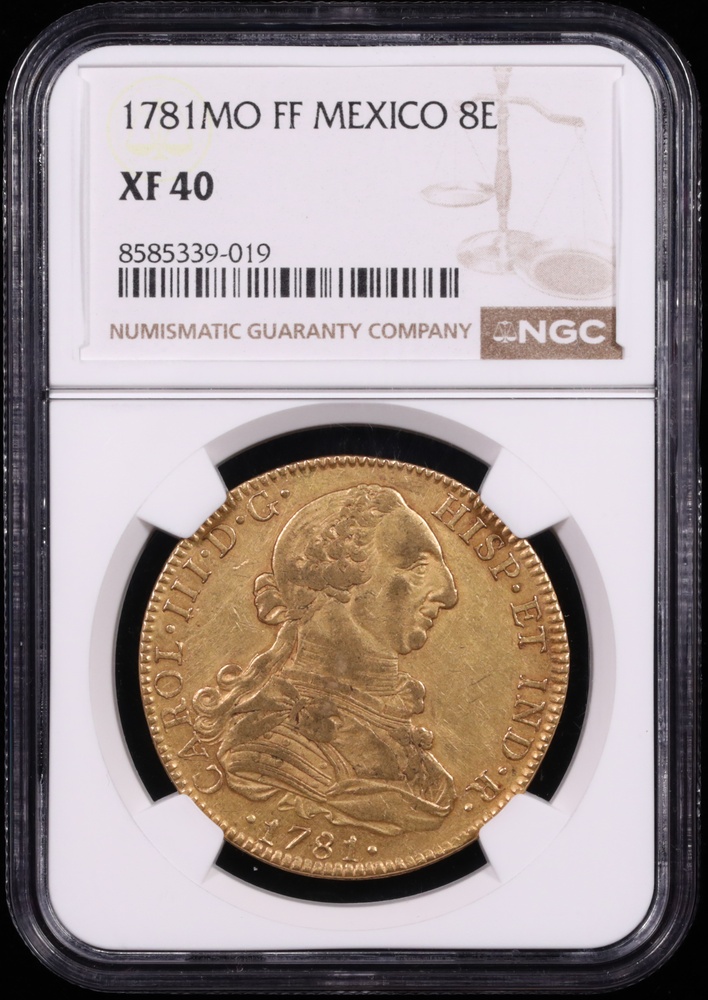 1781 Mexico 8 Escudo NGC XF-40 Obverse in Holder 1781 Mexico 8 Escudo NGC XF-40 Obverse in Holder