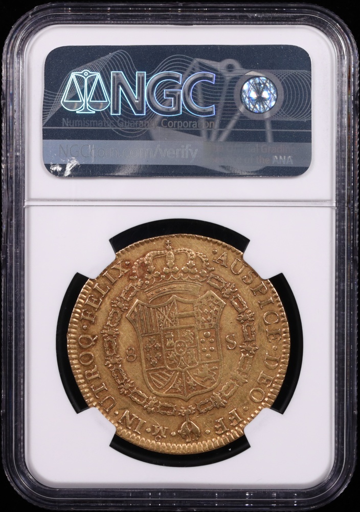 1781 Mexico 8 Escudo NGC XF-40 Reverse in Holder 1781 Mexico 8 Escudo NGC XF-40 Reverse in Holder