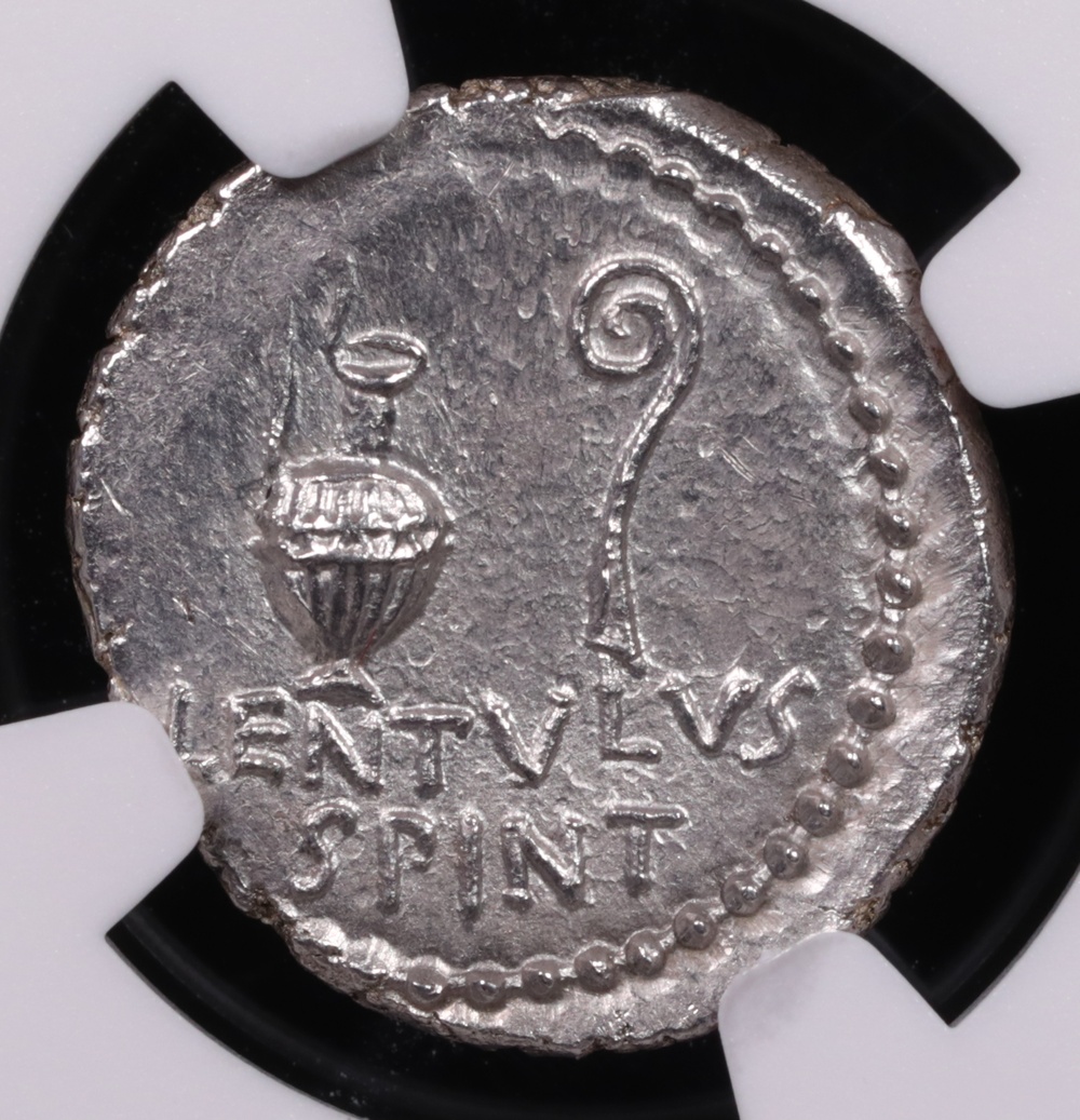 42 BC Brutus Silver Denarius NGC Mint State 4x2