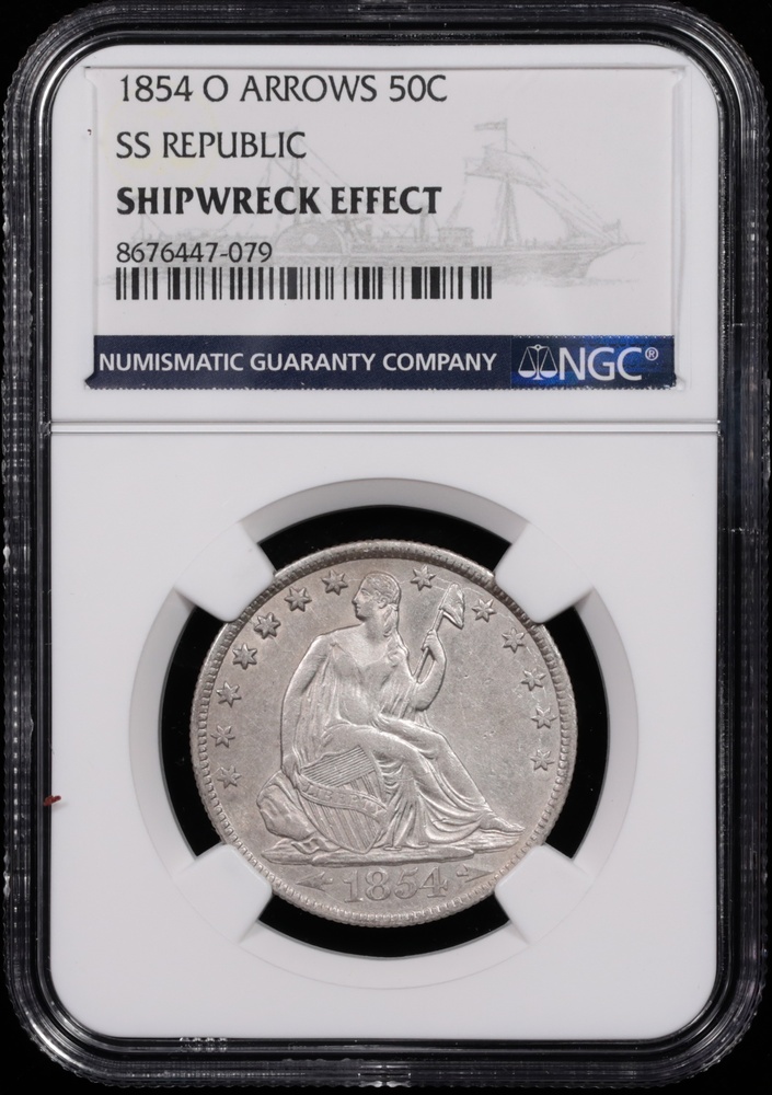 1854-O Seated Liberty Half Dollar SS Republic NGC Shipwreck Effect Obverse in Holder 1854-O Seated Liberty Half Dollar SS Republic NGC Shipwreck Effect Obverse in Holder