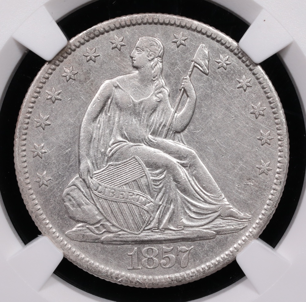 1857-O Seated Liberty Half Dollar SS Republic Shipwreck Effect NGC Obverse in Holder 1857-O Seated Liberty Half Dollar SS Republic Shipwreck Effect NGC Obverse in Holder