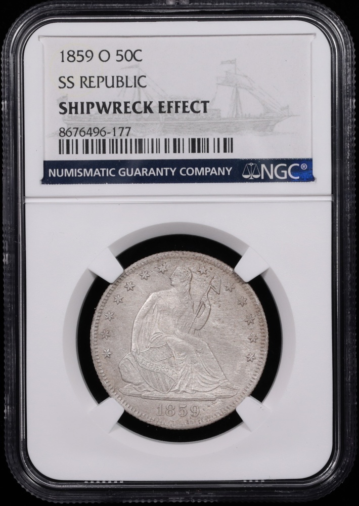 1859-O Seated Liberty Half Dollar SS Republic Shipwreck Effect NGC Obverse in Holder 1859-O Seated Liberty Half Dollar SS Republic Shipwreck Effect NGC Obverse in Holder