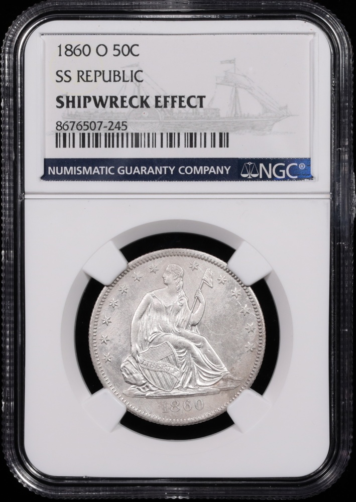 1860-O Seated Liberty Half Dollar SS Republic Shipwreck Effect NGC Obverse in Holder 1860-O Seated Liberty Half Dollar SS Republic Shipwreck Effect NGC Obverse in Holder