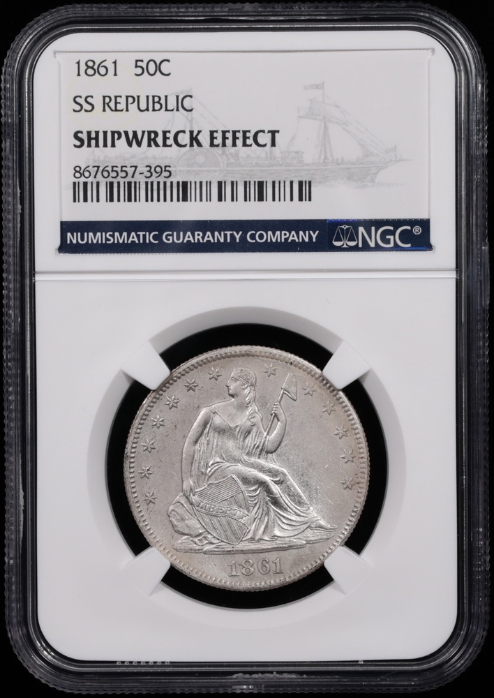 1861 Seated Liberty Half Dollar NGC SS Republic Shipwreck Effect Obverse in Holder 1861 Seated Liberty Half Dollar NGC SS Republic Shipwreck Effect Obverse in Holder