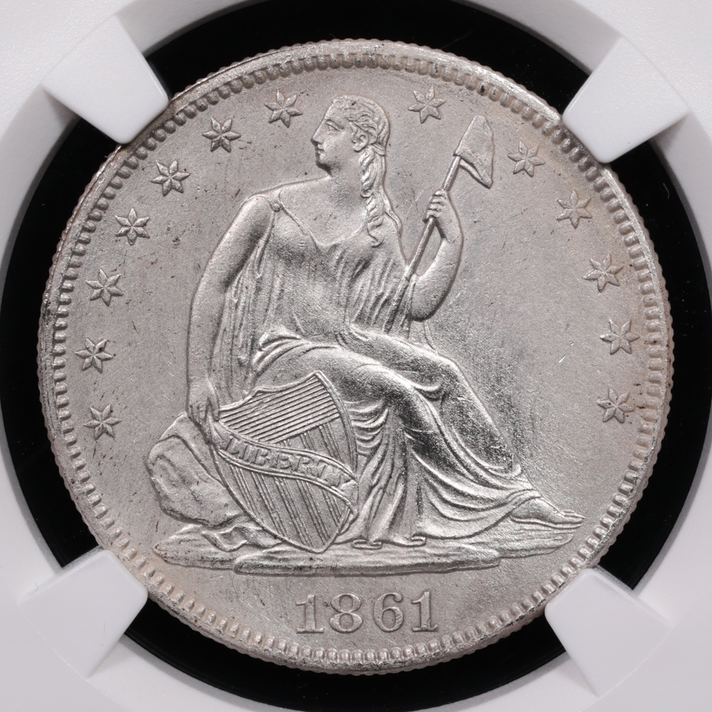 1861 Seated Liberty Half Dollar NGC SS Republic Shipwreck Effect Obverse 1861 Seated Liberty Half Dollar NGC SS Republic Shipwreck Effect Obverse