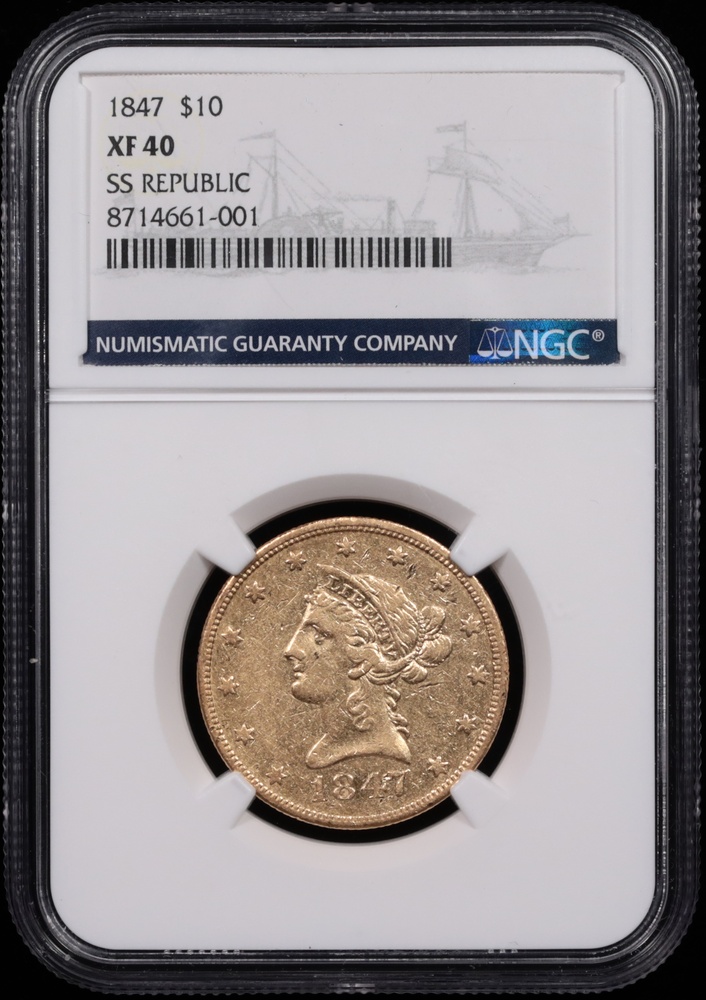 1847 $10 Liberty Gold NGC SS Republic XF-40 Obverse in Holder 1847 $10 Liberty Gold NGC SS Republic XF-40 Obverse in Holder