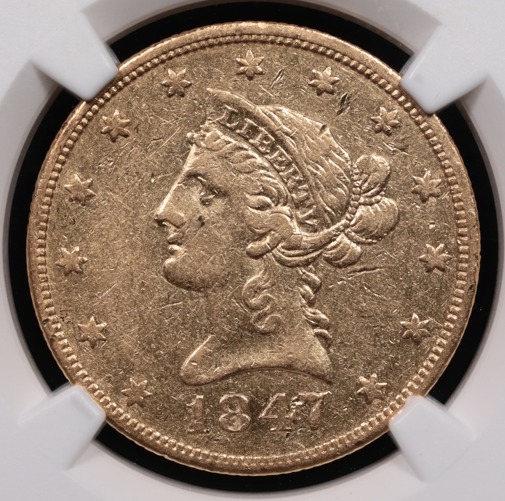 1847 $10 Liberty Gold NGC SS Republic XF-40 Obverse in Holder 1847 $10 Liberty Gold NGC SS Republic XF-40 Obverse in Holder