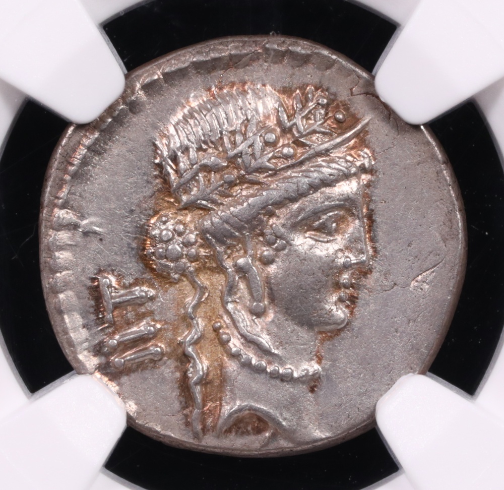 48-47 BC Julius Caesar Silver Denarius NGC Choice Extremely Fine 4x3 Obverse 48-47 BC Julius Caesar Silver Denarius NGC Choice Extremely Fine 4x3 Obverse