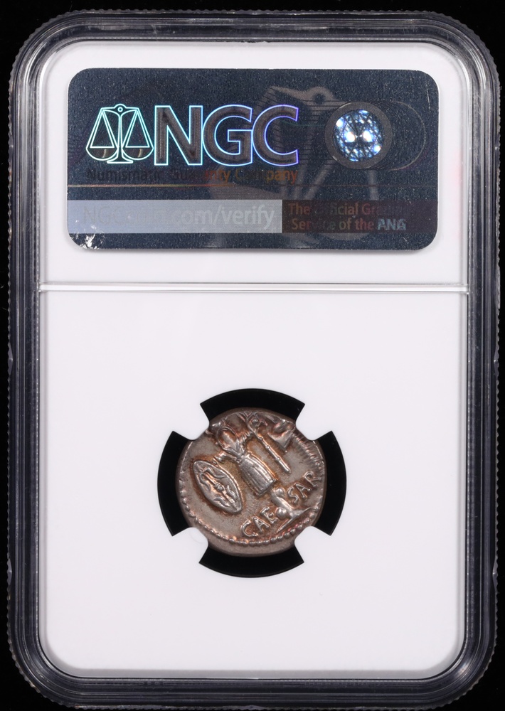 48-47 BC Julius Caesar Silver Denarius NGC Choice Extremely Fine 4x3 Reverse in Holder 48-47 BC Julius Caesar Silver Denarius NGC Choice Extremely Fine 4x3 Reverse in Holder