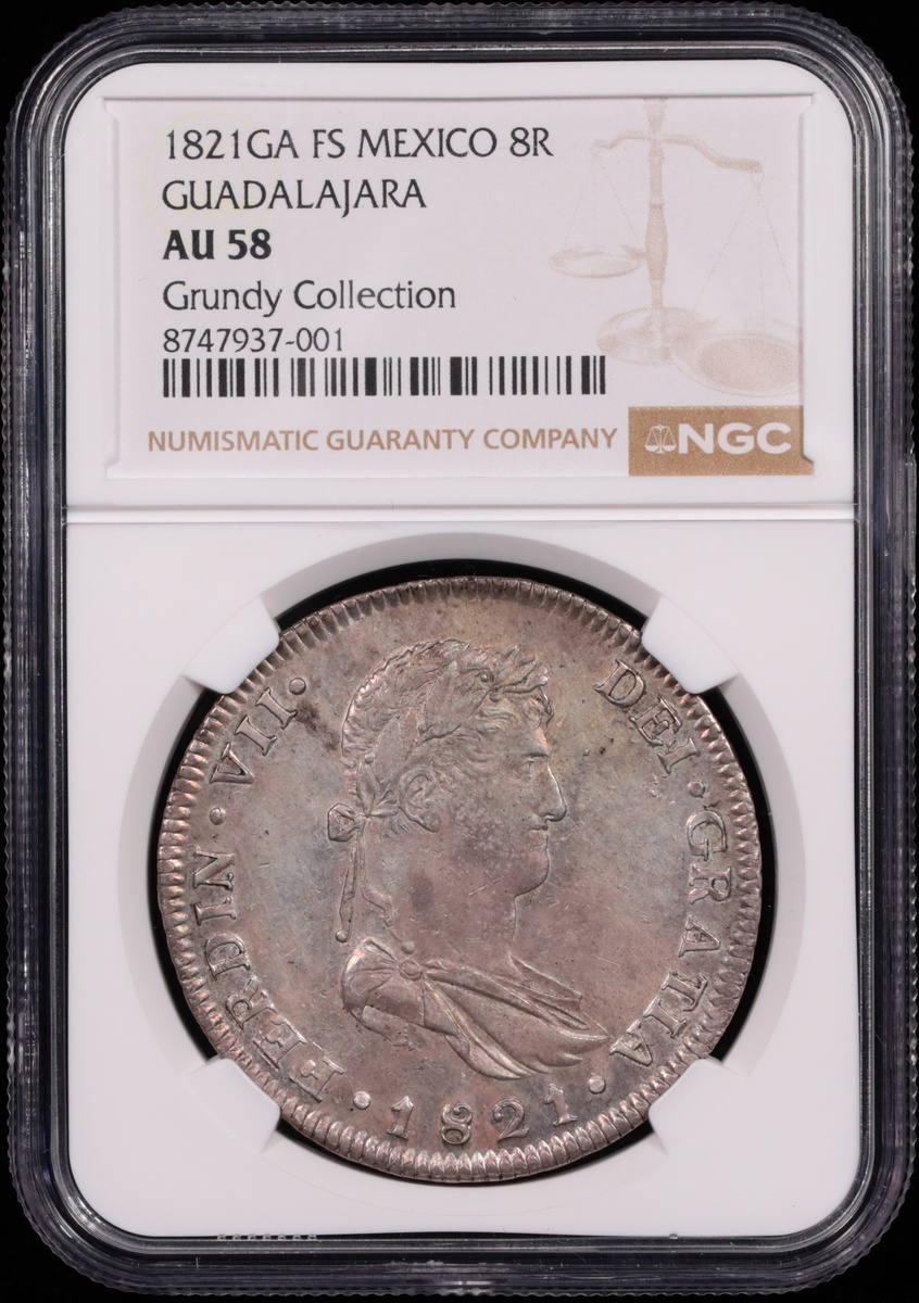 1821 Guadalajara, Mexico 8 Reale NGC AU-58 Obverse in Holder 1821 Guadalajara, Mexico 8 Reale NGC AU-58 Obverse in Holder
