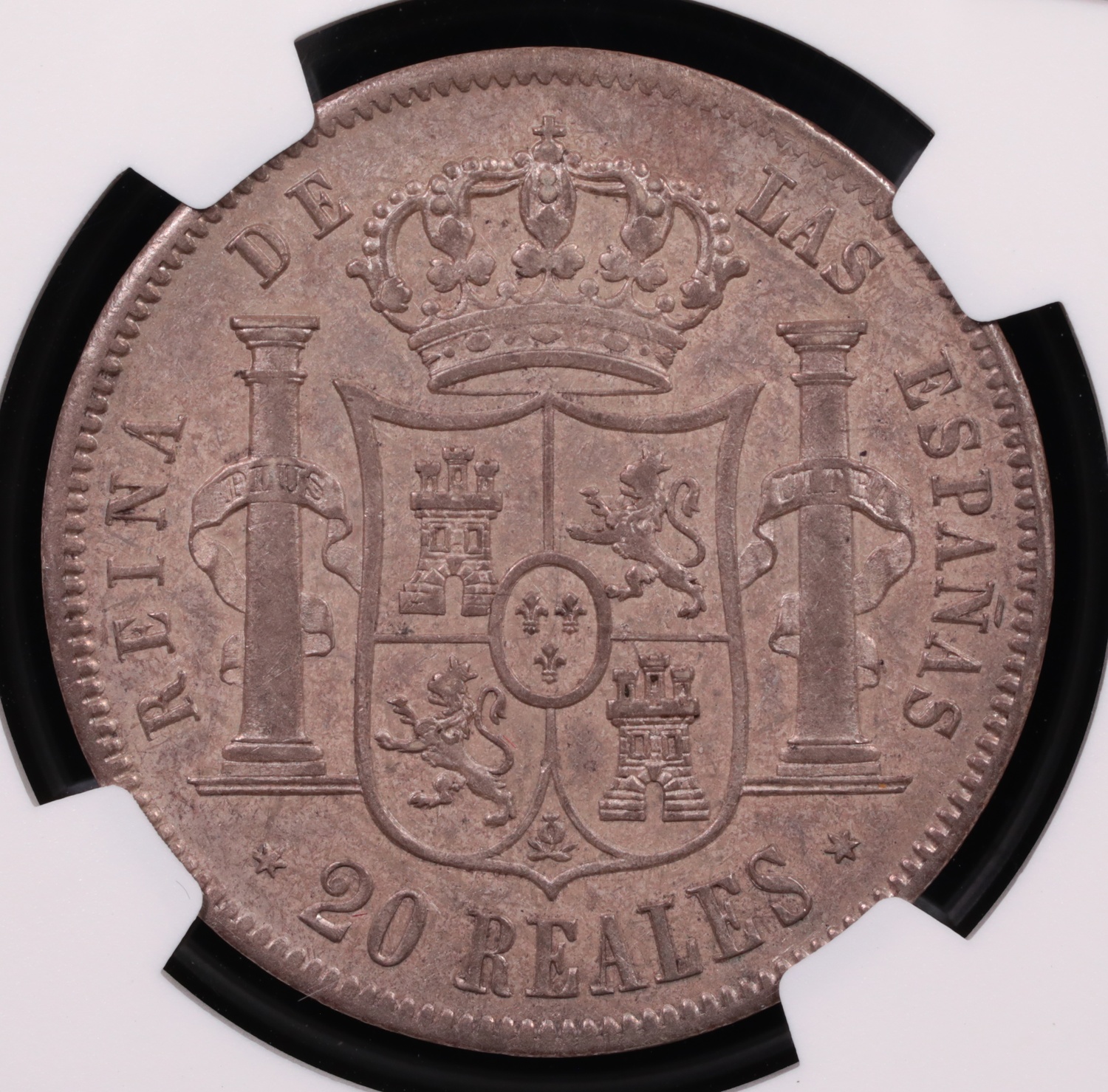 1856 Madrid, Spain 20 Reale NGC AU-55 Reverse 1856 Madrid, Spain 20 Reale NGC AU-55 Reverse