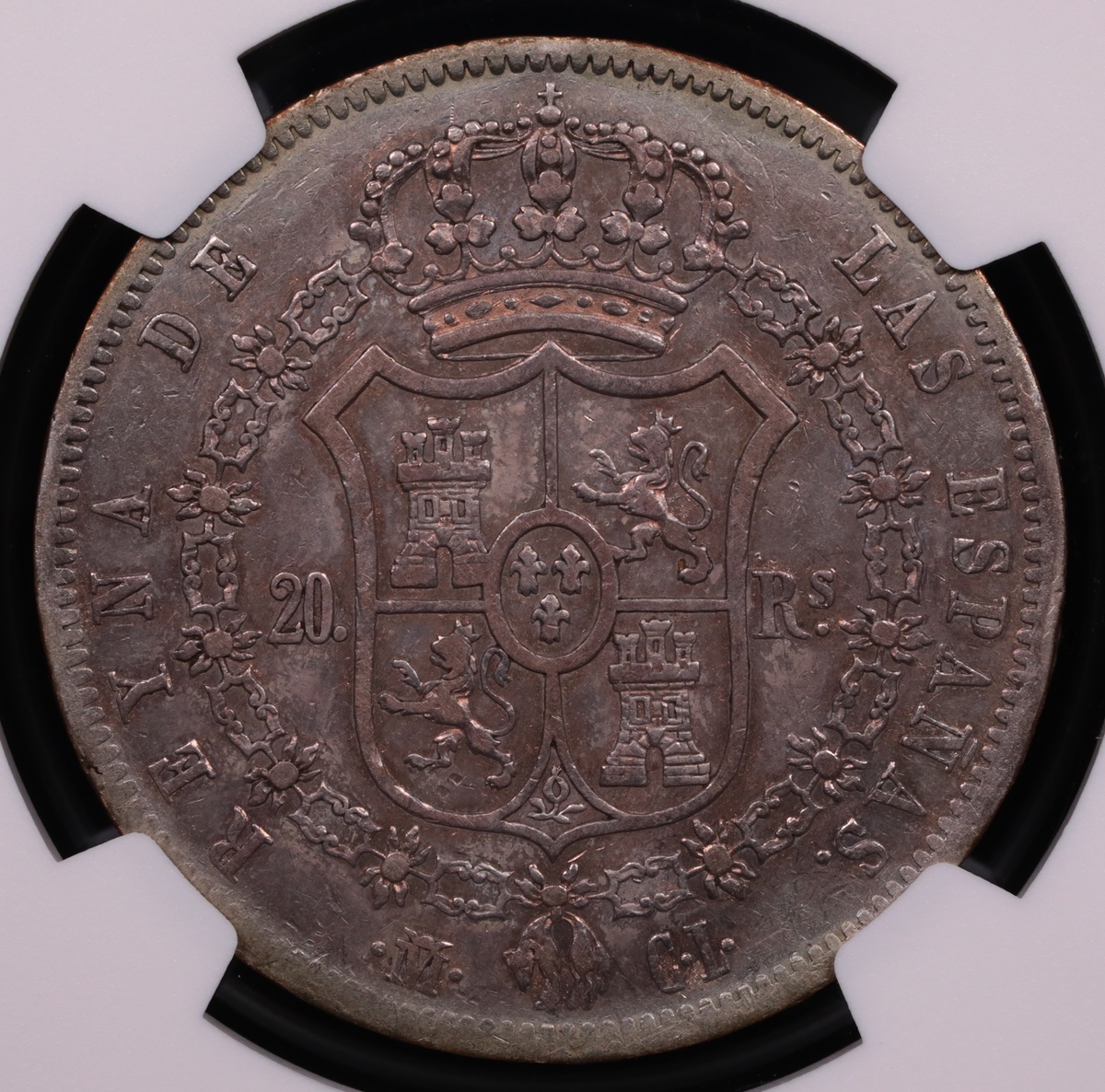 1849 Madrid, Spain 20 Reale de Vellon NGC XF-40 Reverse 1849 Madrid, Spain 20 Reale de Vellon NGC XF-40 Reverse