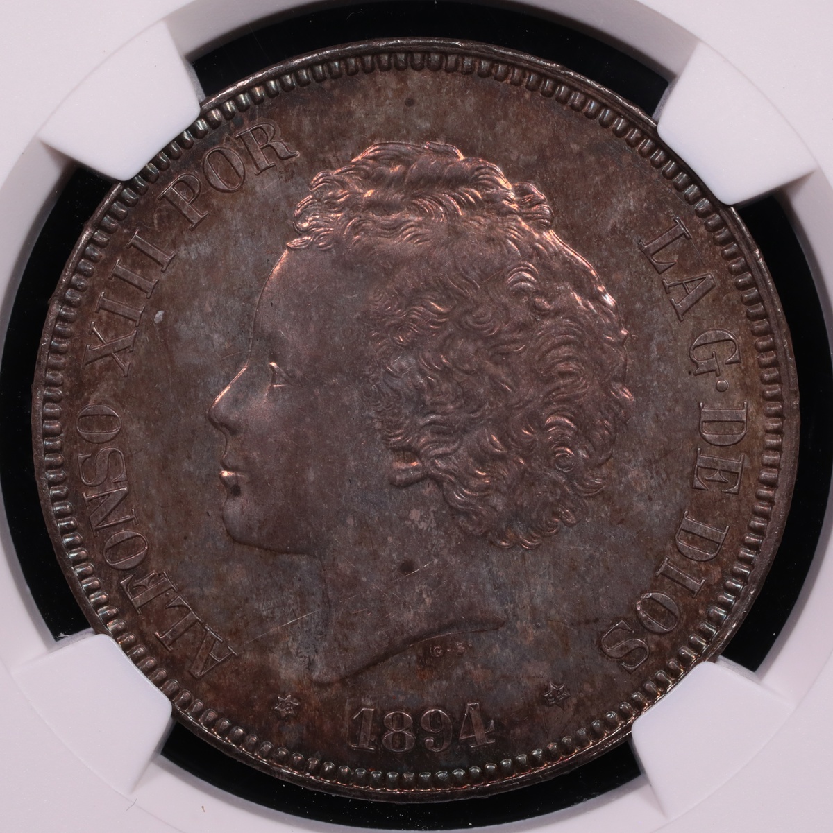 1894 Spain 5 Pesetas PGV NGC MS-63 Obverse 1894 Spain 5 Pesetas PGV NGC MS-63 Obverse